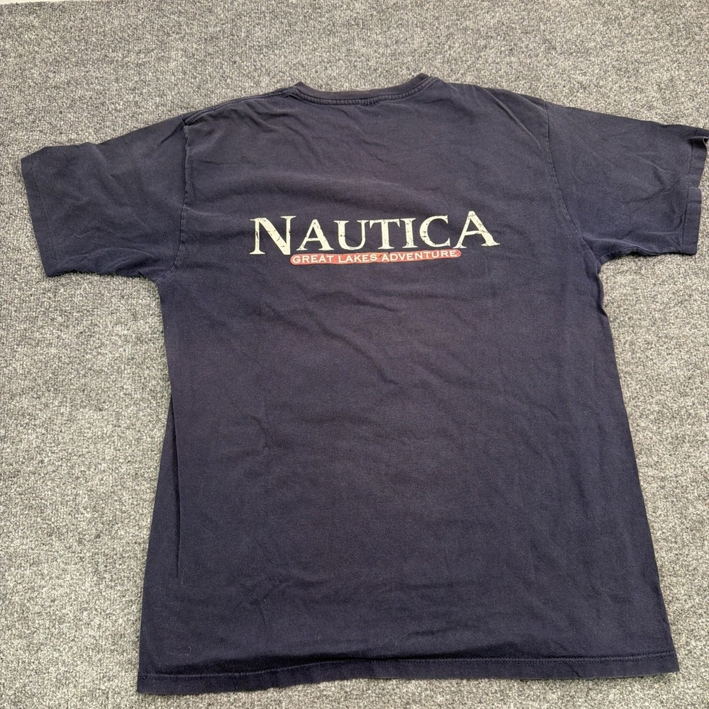 Vintage Nautica Mens Size L Blue Short Sleeve Shirt‎ Crew Made In USA
